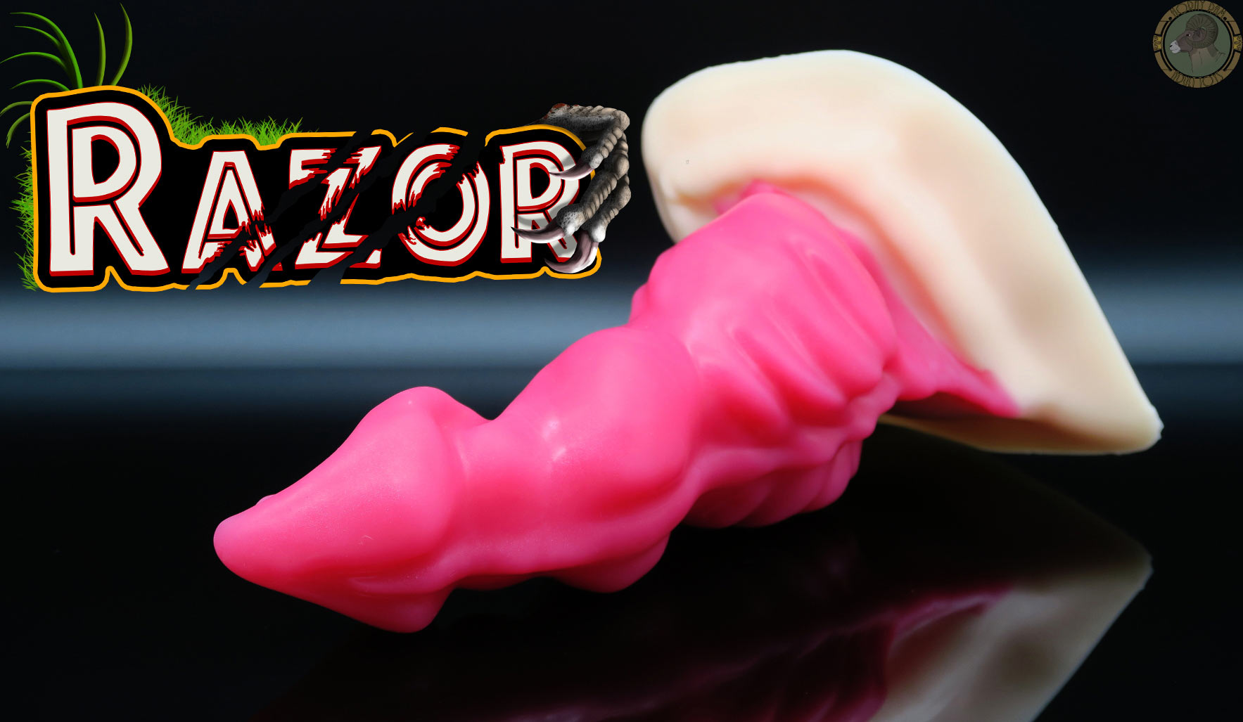 A 'Razor' velociraptor dildo on display.